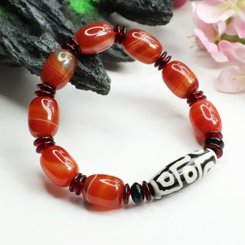 Tibet Beads Red Agate Right Rain Chalcedony Bracelet