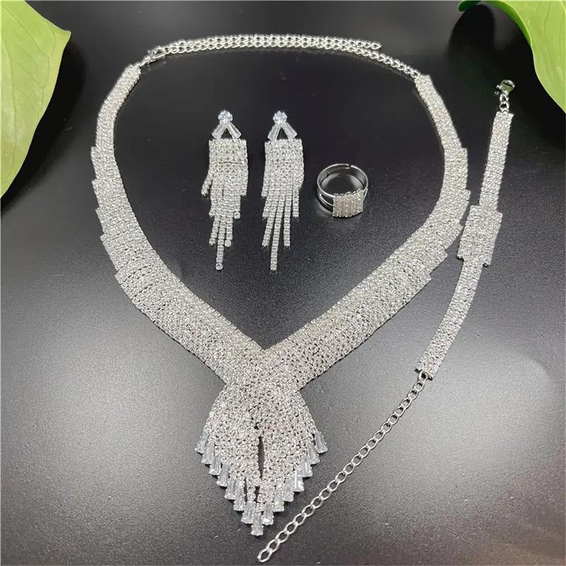 Kit Zircon Wings Water Drop Wedding Dinner Party Formal Jewelry Set