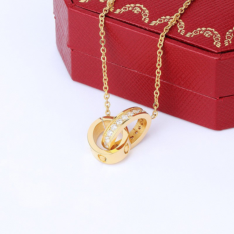 Full Diamond Buckle Gold Couple Top Necklaces