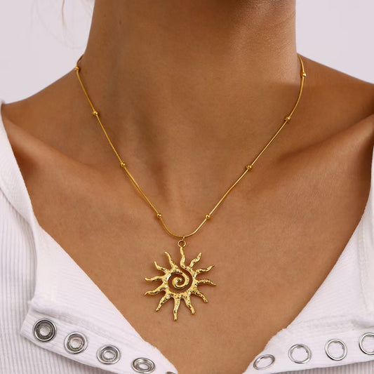 Spiral Sun Female Personality Golden Hollow Fashion Necklace