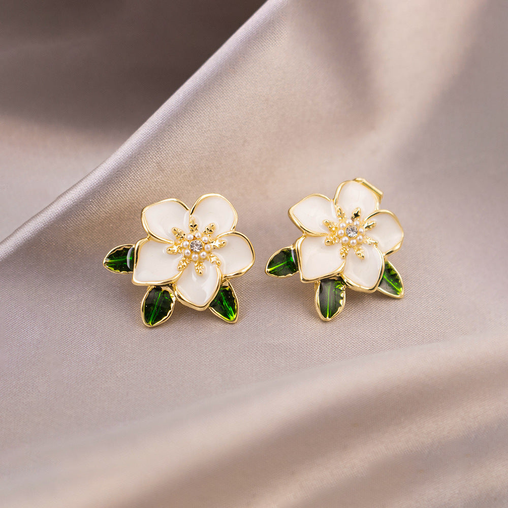 Inlaid Zircon Flower Elegant High-grade Pearl Earrings
