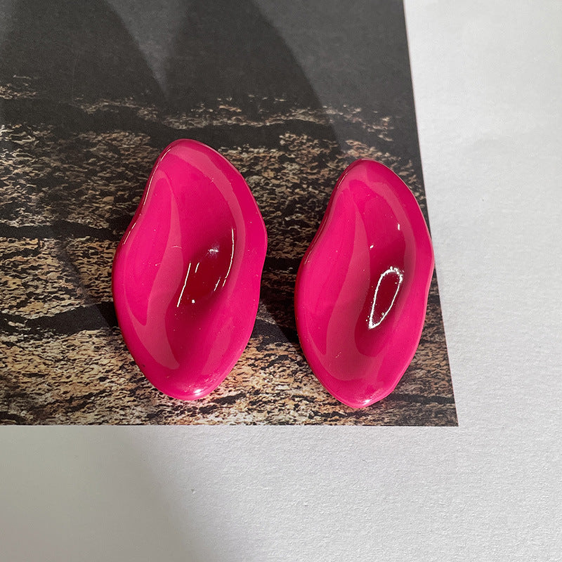 One-leaf Flat Boat Retro Colored Drip Glaze Metal Niche Earrings