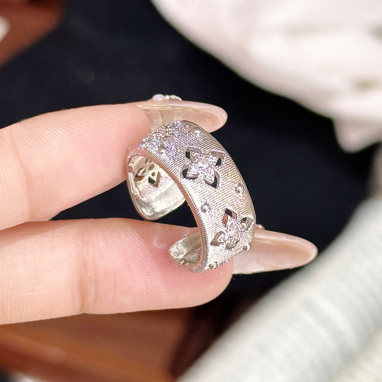 Diamond Flower Light Luxury High Sense Index Finger Vintage Court Rings
