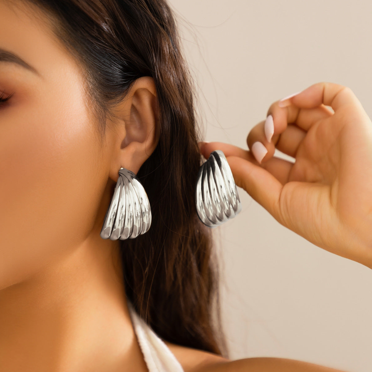 Metal Pleated Exaggerated Irregular Geometric Shaped Stud Earrings