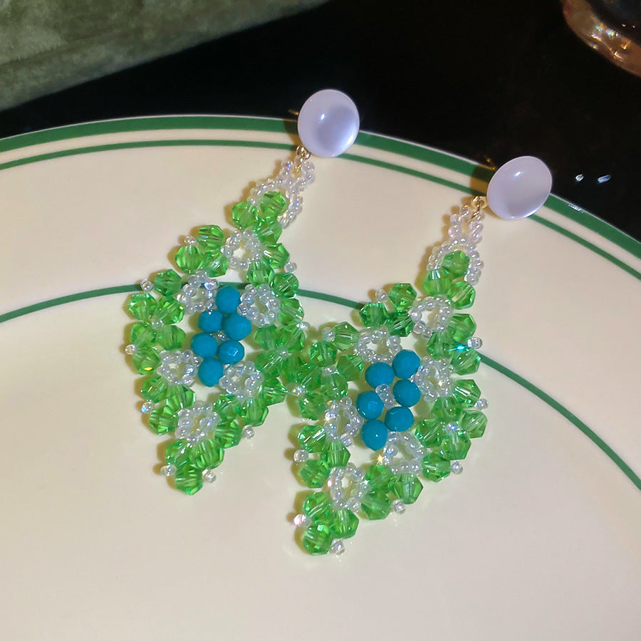 Women's Bead Flower Tassel Light Luxury High-grade Vacation Style Earrings