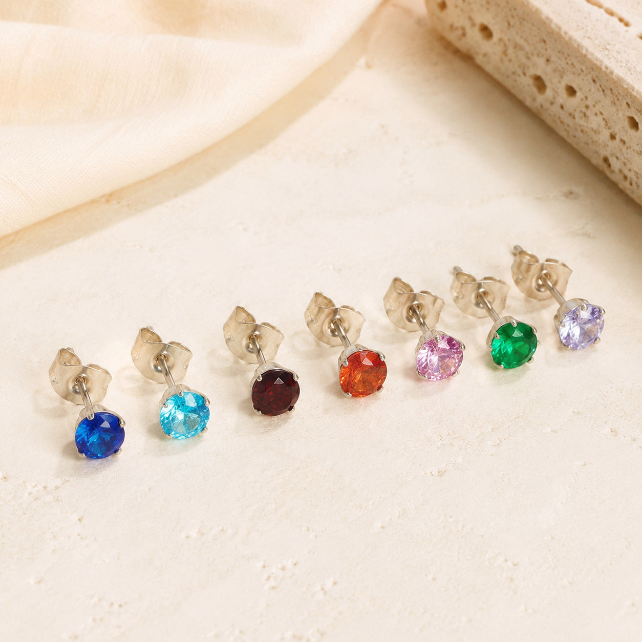 Women's Fashion Round Thin Needle Stainless Steel Super Shiny Stud Earrings