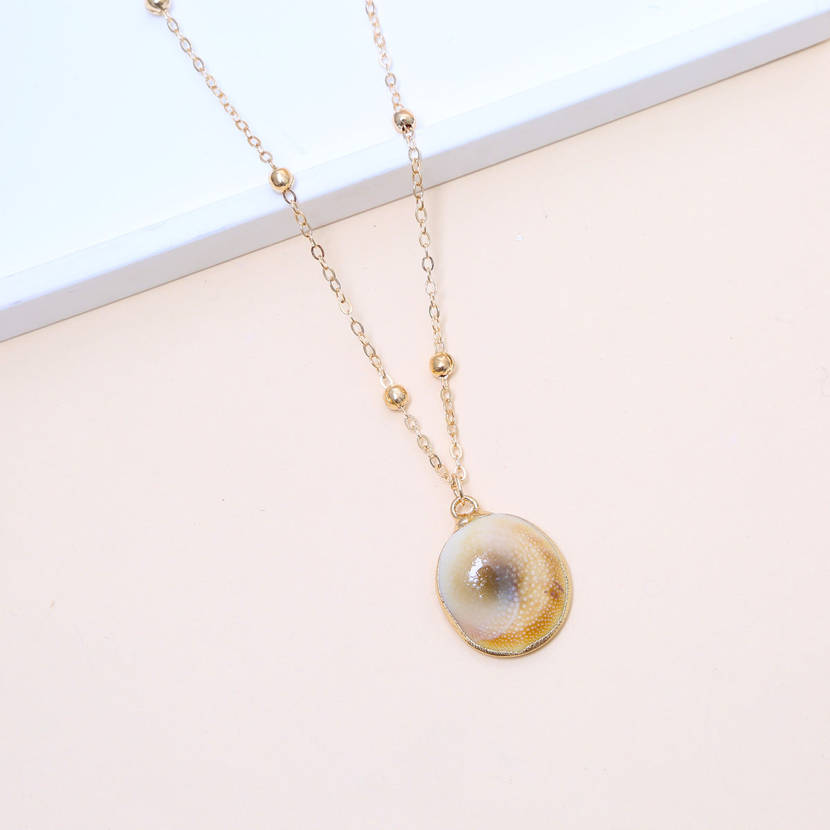 Ball Bead Chain Natural Shell Electroplated Necklace