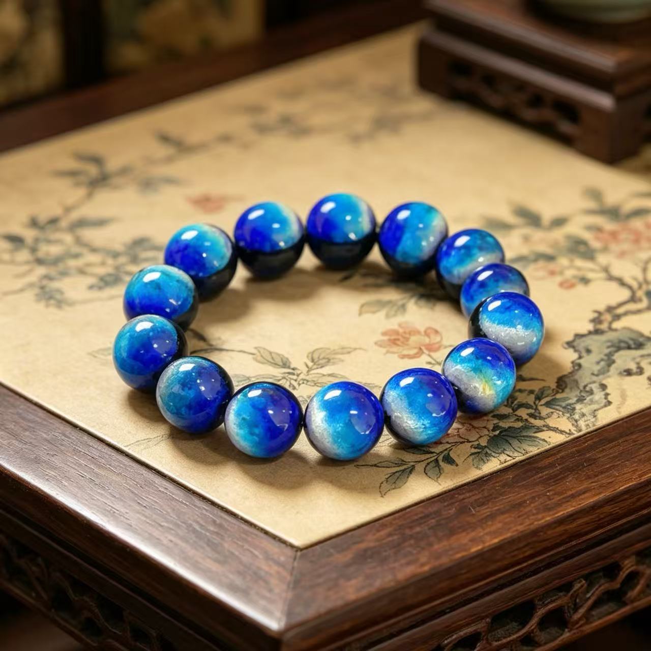 Women's & Men's Double-sided Glaze Luminous Sier Platinum Buddha Bracelet