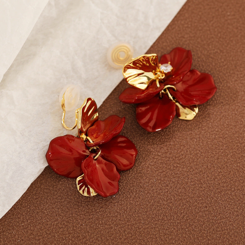 Petal Tassel Elegant French Retro Clip Earrings