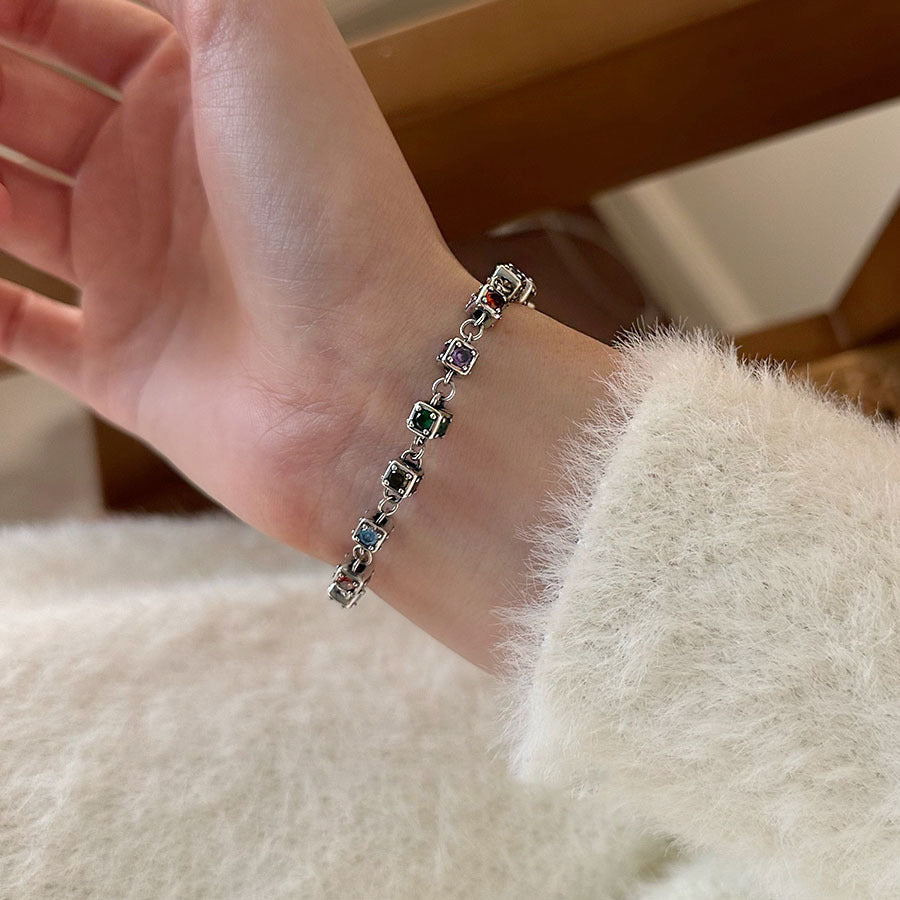 Women's Luxury Colorful Crystals Cube For Design Retro Bracelets