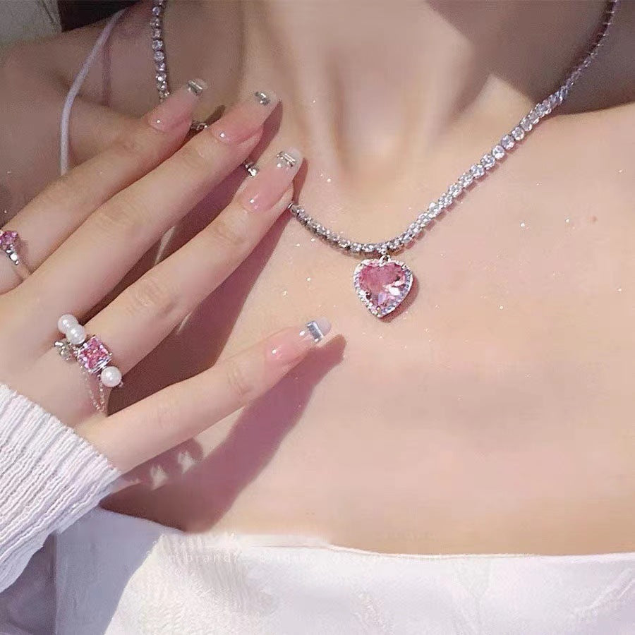 Light Luxury Pink Love Sweet Three-dimensional Loving Heart Zircon Heart-shaped Earrings