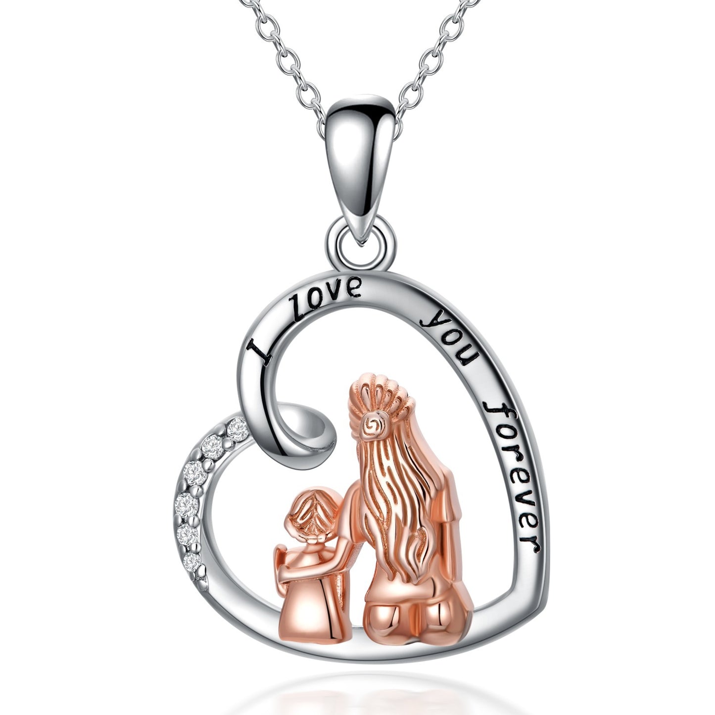 Warm Heart-shaped Mother Daughter Two-color Electroplated Clavicle Chain Necklace