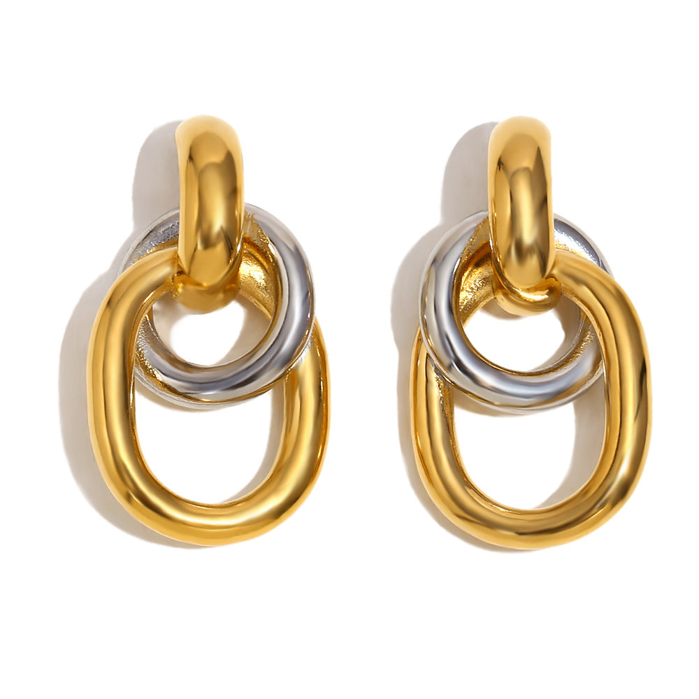 Women's Stainless Steel Gold-plated French O-shaped Winding Geometric Rings