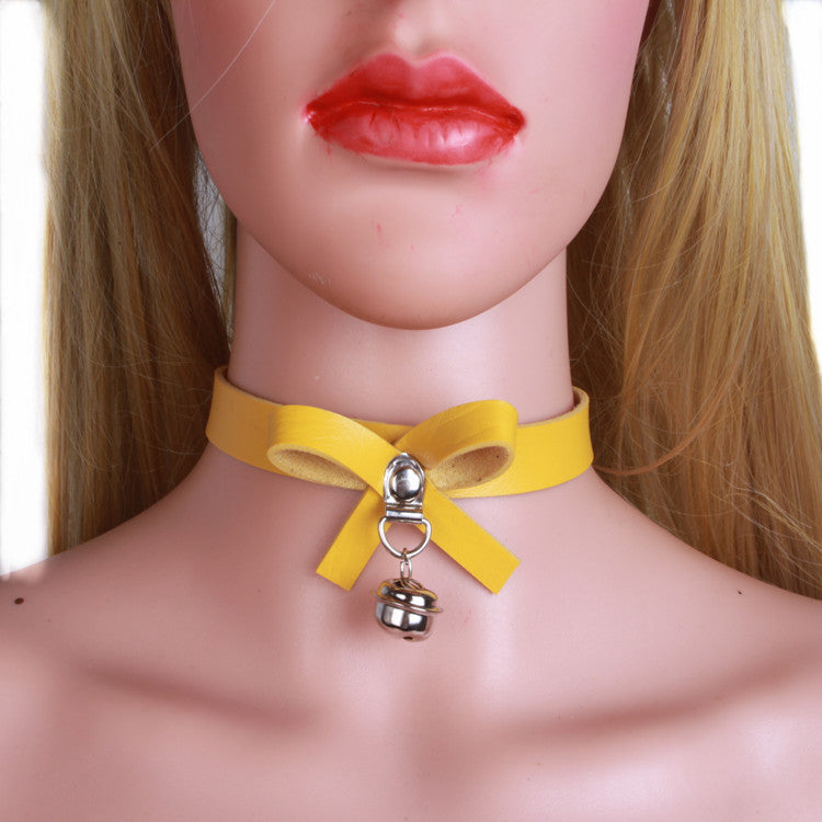 Personality Punk Leather Bow Bell Fashion Simple Street Collar
