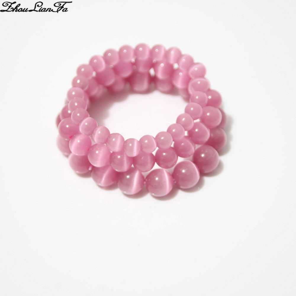 Women's Natural Pink Crystal Agate Tiger Eye Bracelet