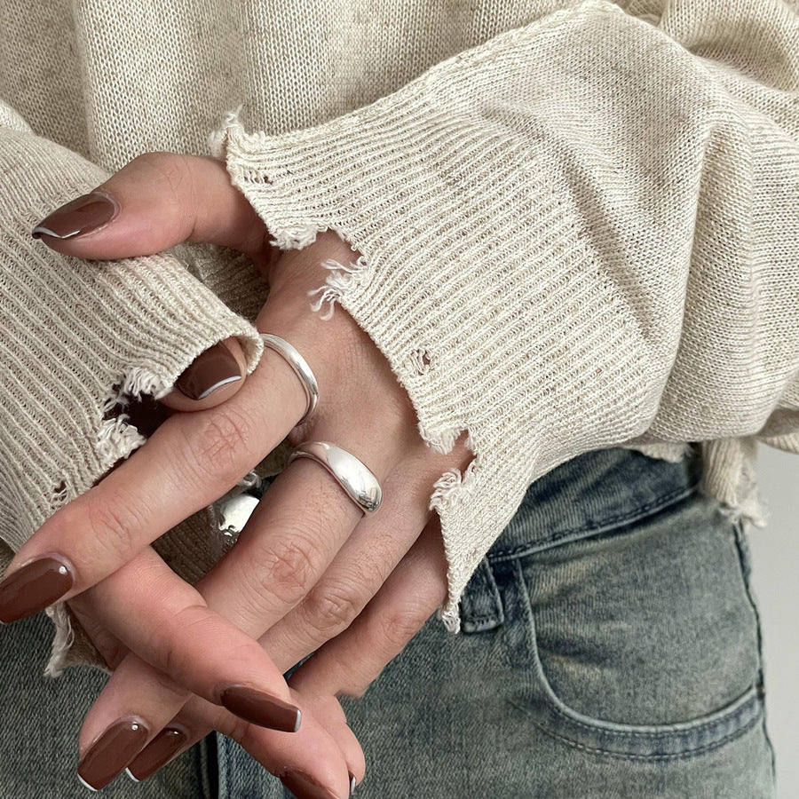 Sterling Sier Female Line Irregular With Shape Personality Hipster Simple Ring