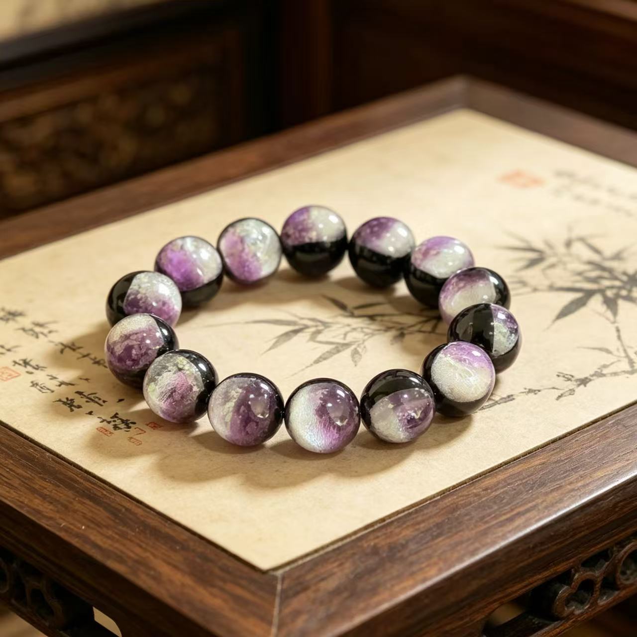 Women's & Men's Double-sided Glaze Luminous Sier Platinum Buddha Bracelet