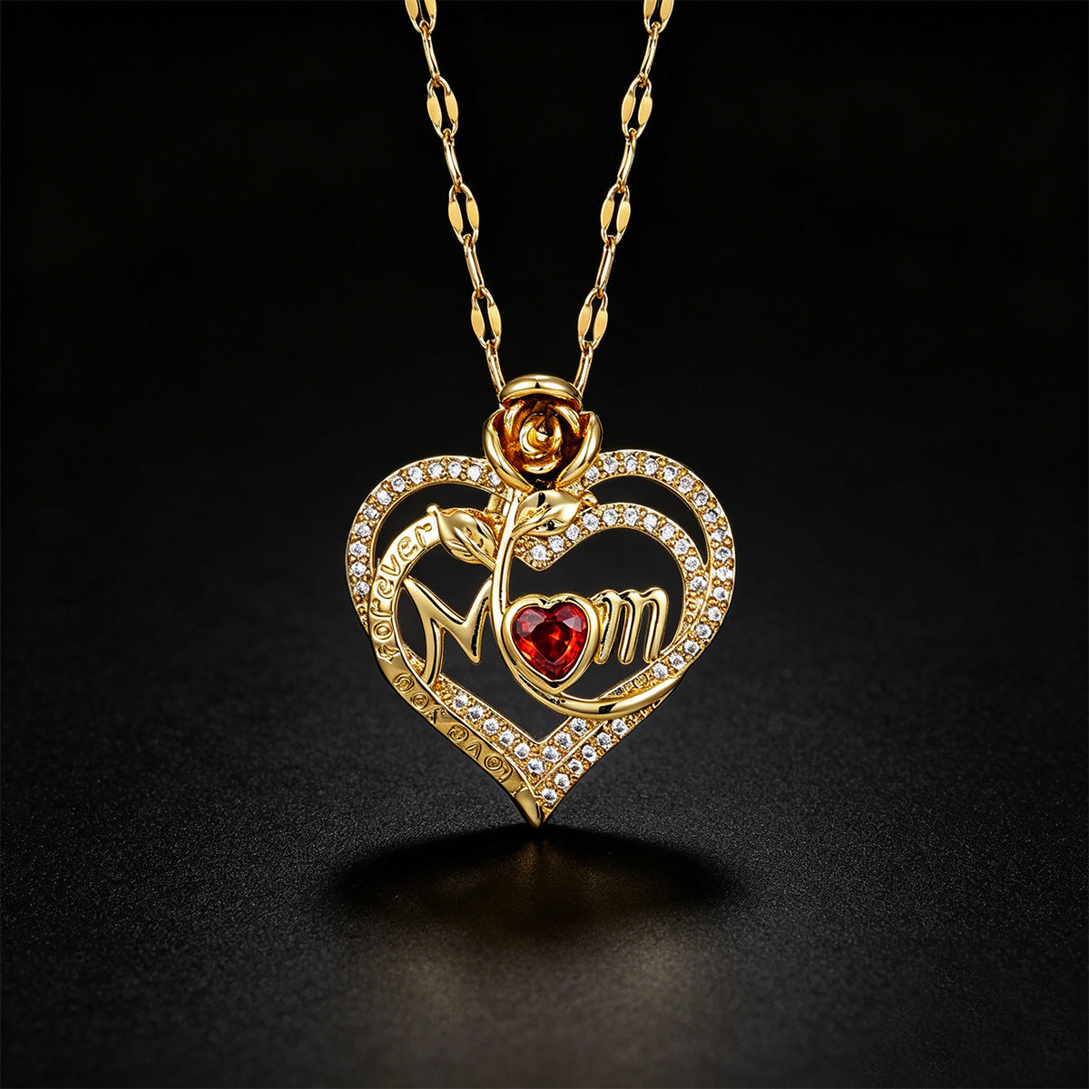 Fashion Elegant Rose Flower Love Heart Mother's Day Gift For Necklace
