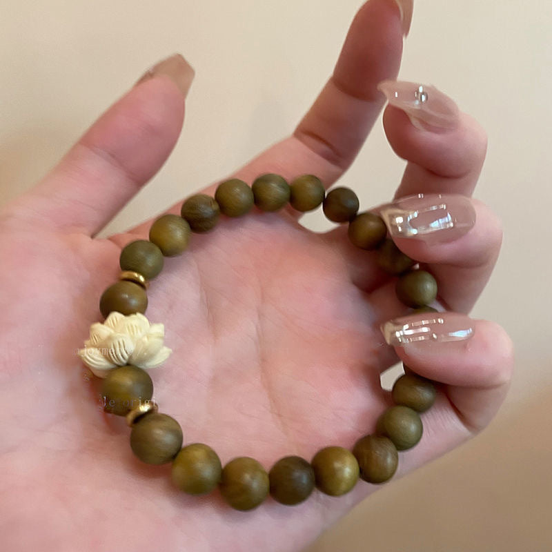Wooden Beaded Lotus Chinese Zen Niche Vintage Bracelet
