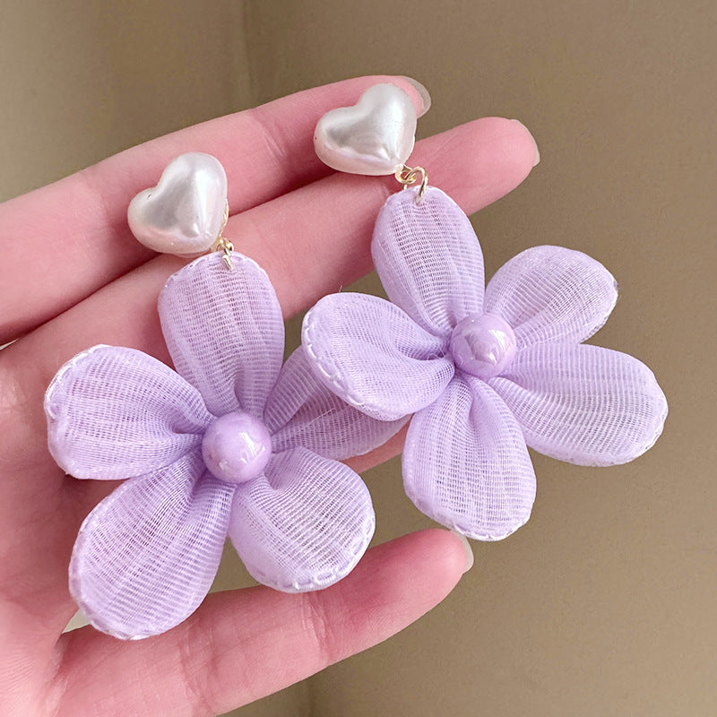 Purple Camellia Love Heart Gentle Fairy Spirit Earrings