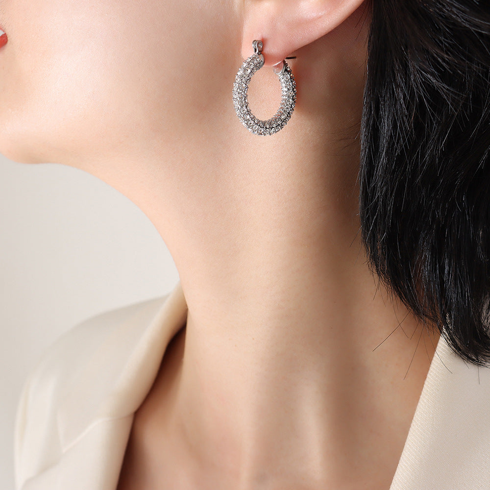 Fashion Simple Personality Geometric Inlaid Colorful Crystals Design Earrings