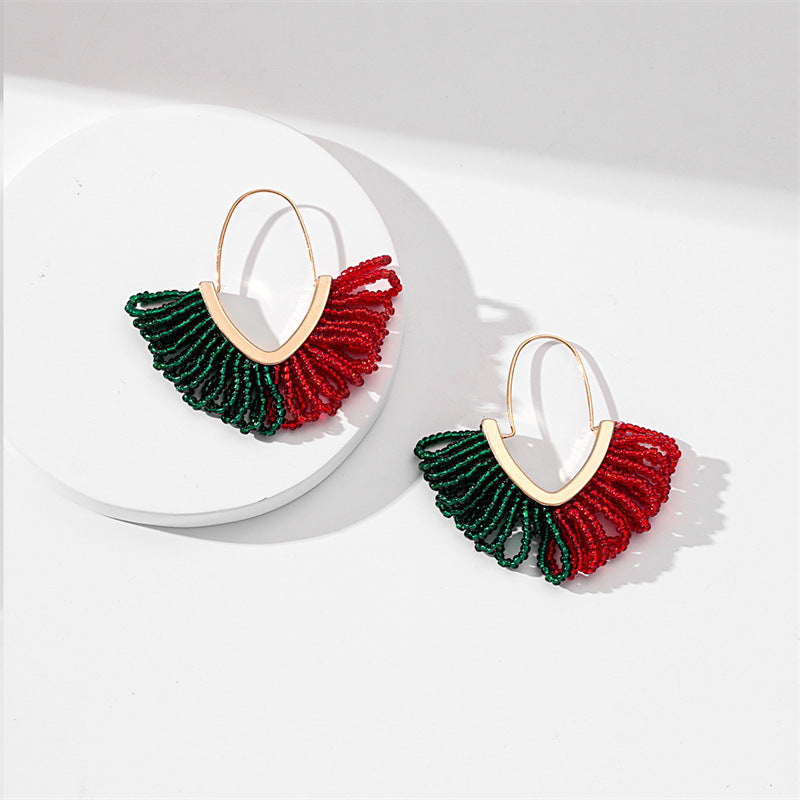 Women's Hand-woven Bead Christmas Hand-made Large V-shaped Earrings