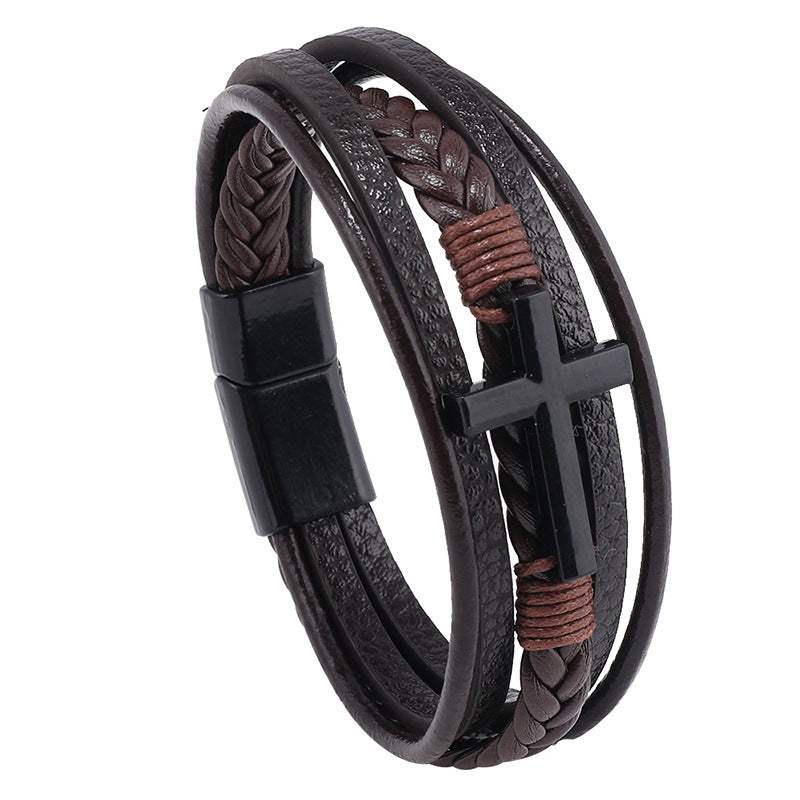 Handmade Woven Cross Decorative Leather Magnetic Bracelets