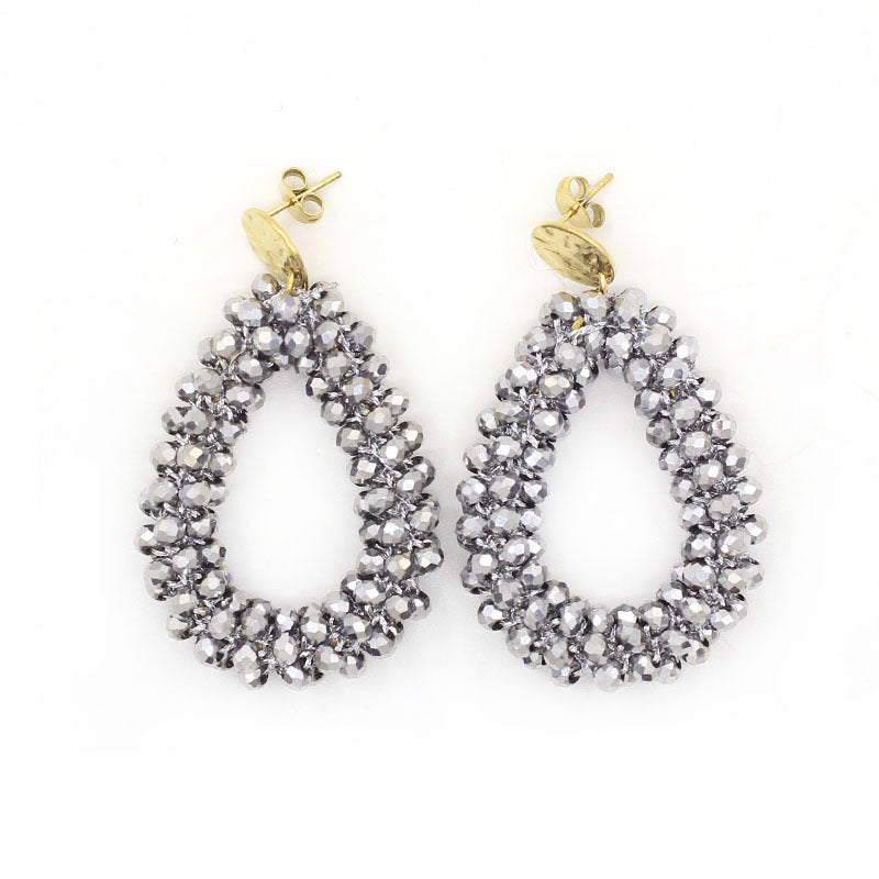 Women's Handmade Woven Crystal Fashion Water Drop Creative Bohemian Chic Earrings