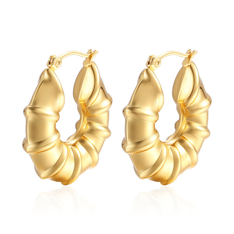 Titanium Steel Hollow Furnace Real Gold Stainless Multiple Glossy Earrings