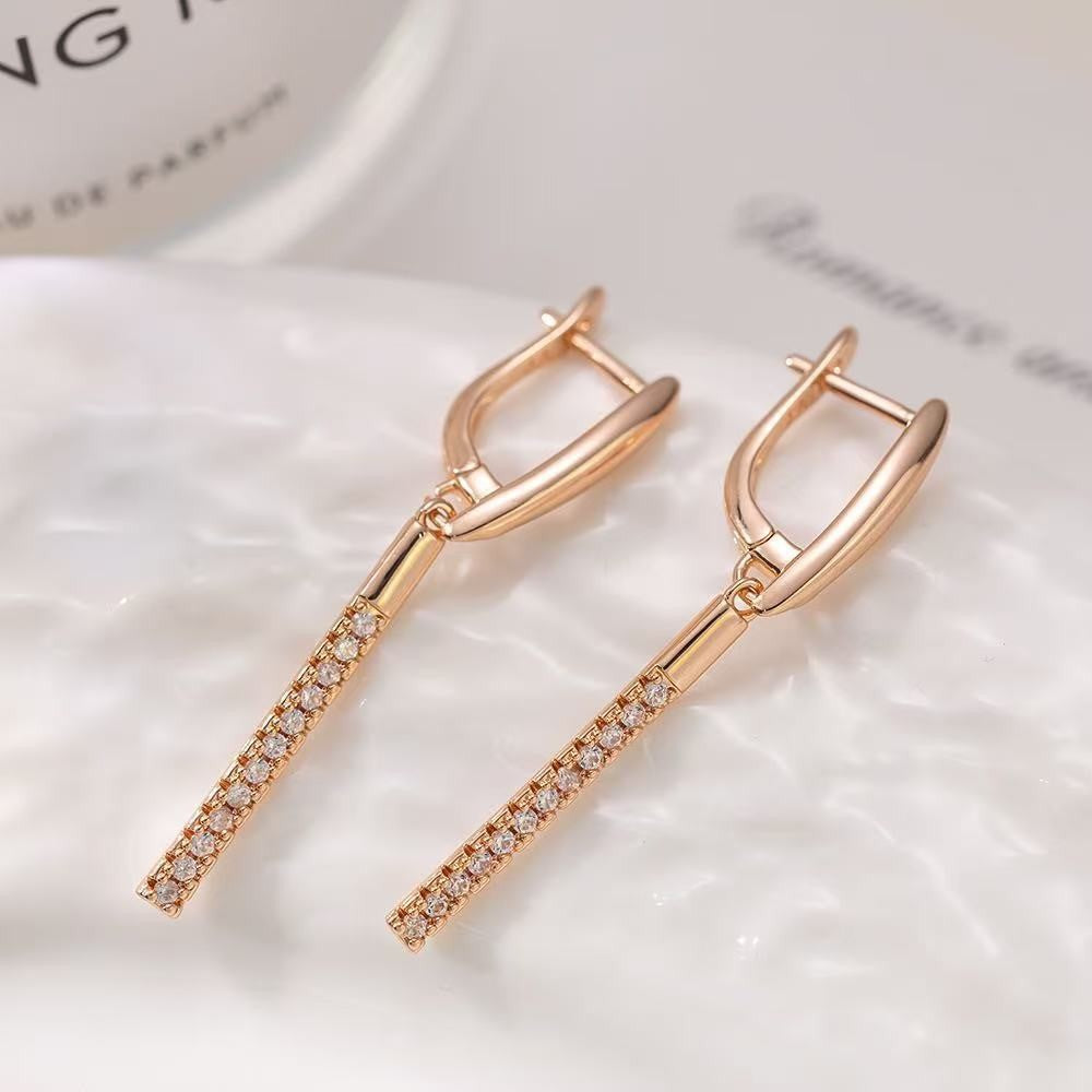 Women's Copper Rose Gold Micro Inlaid Zircon Long Light Luxury High-grade Earrings