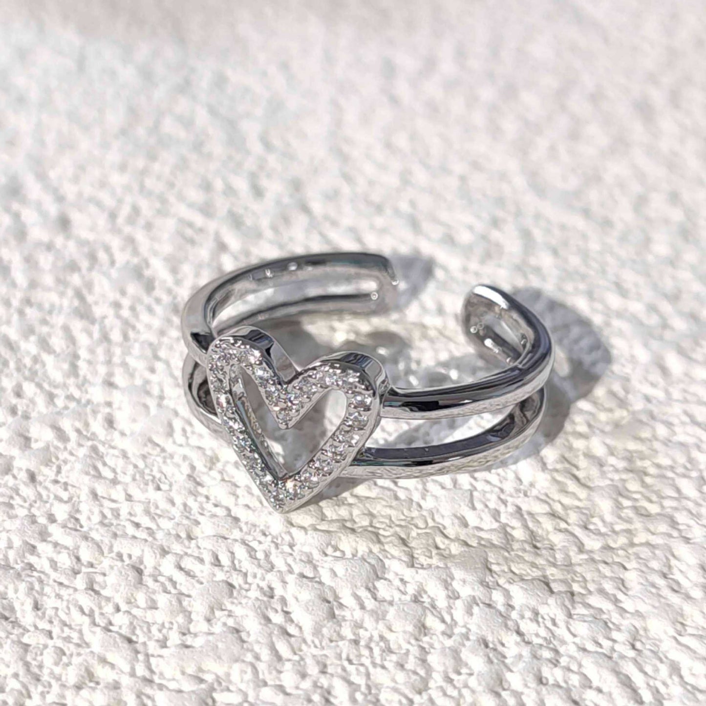 Women's Fashion Simple Hollow Double Layers Loving Heart Niche Ring