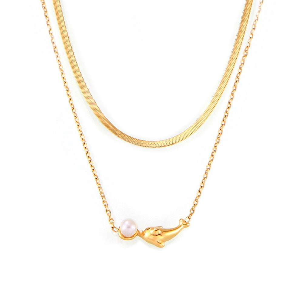 Clavicle Chain Female Personality Design Dolphin Shell Bead Titanium Pendants