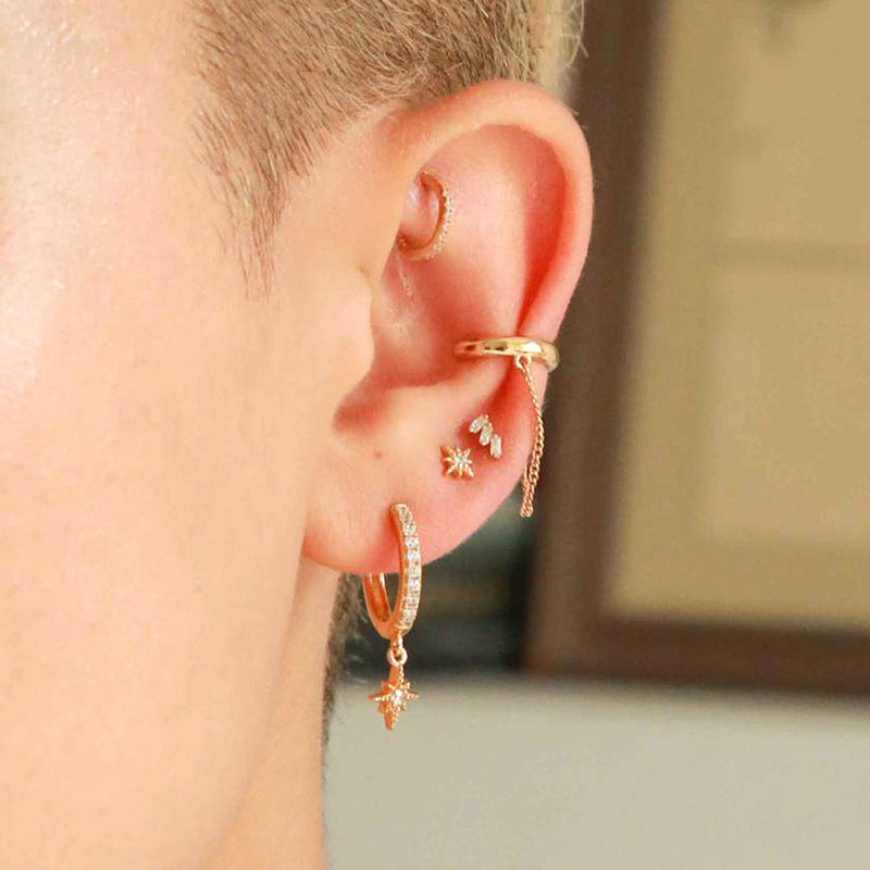 Women's Sier Octagonal Star For Twinkling Little Sun Ear Stud Earrings