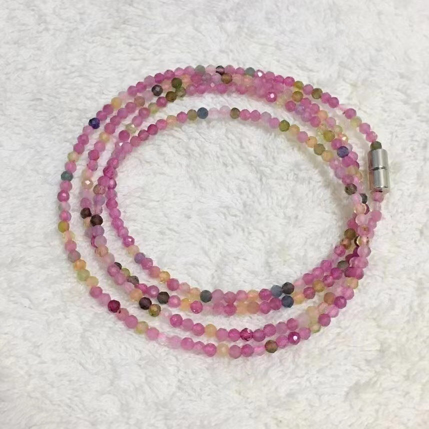 Pink Tourmaline Garnet Faceted Olive Lime Blue Moonlight Long Bracelet