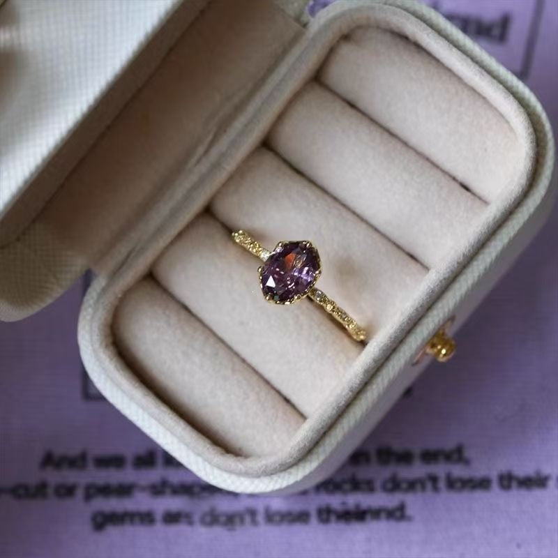Women's Style Design Light Luxury Olive Green Purple Zircon Exquisite Minority Ring