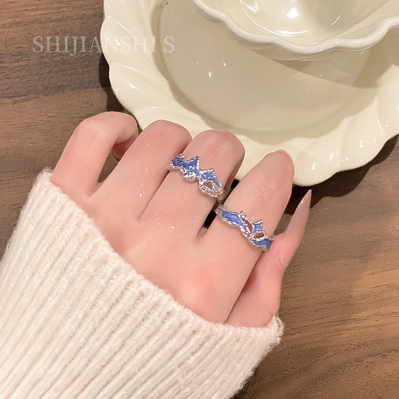 Women's & Men's Asterism Interwoven Cross Couple Printed Butterfly Niche Design Commuting Ring