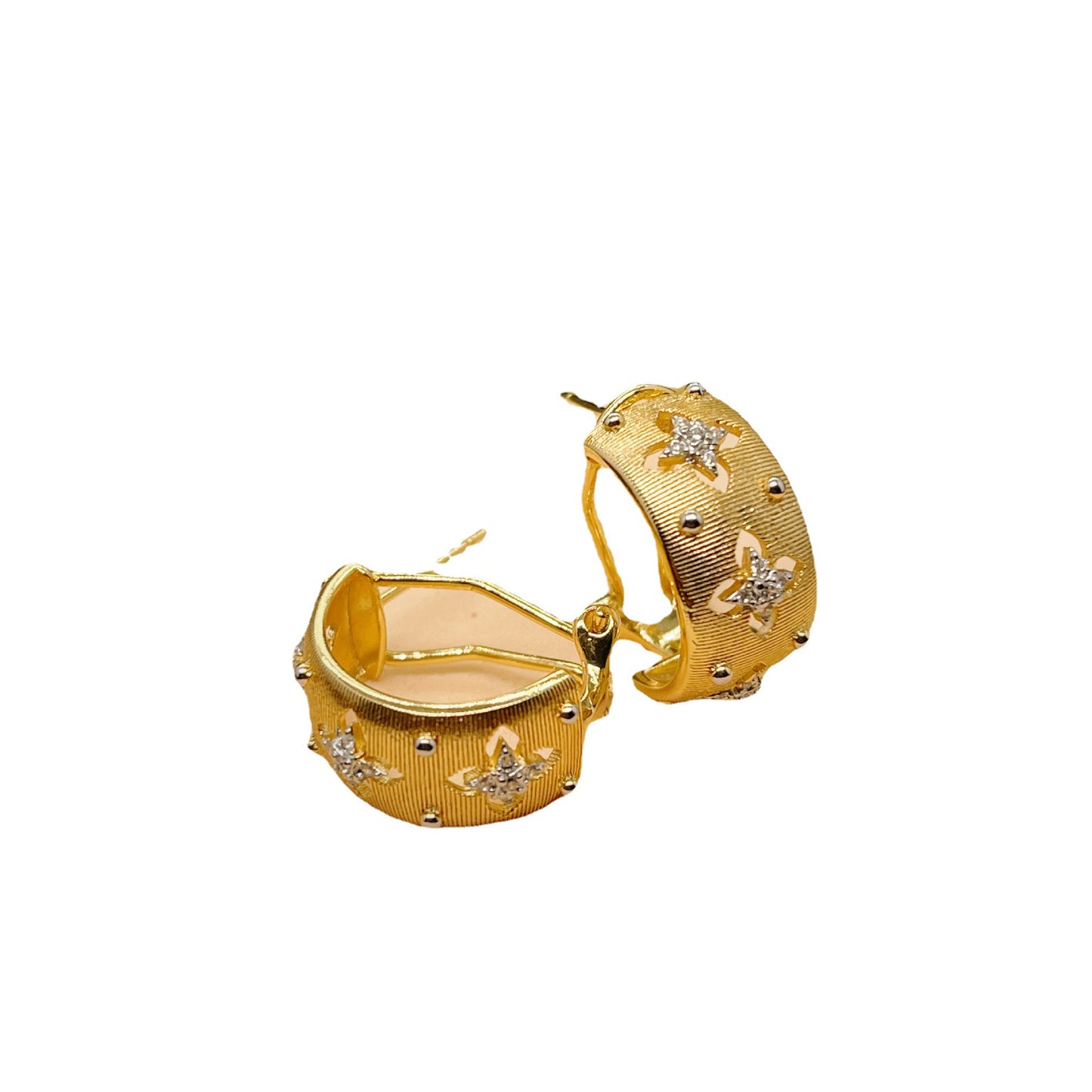 Handmade Brushed Palace Style Two-color Gold Craft Real Earrings