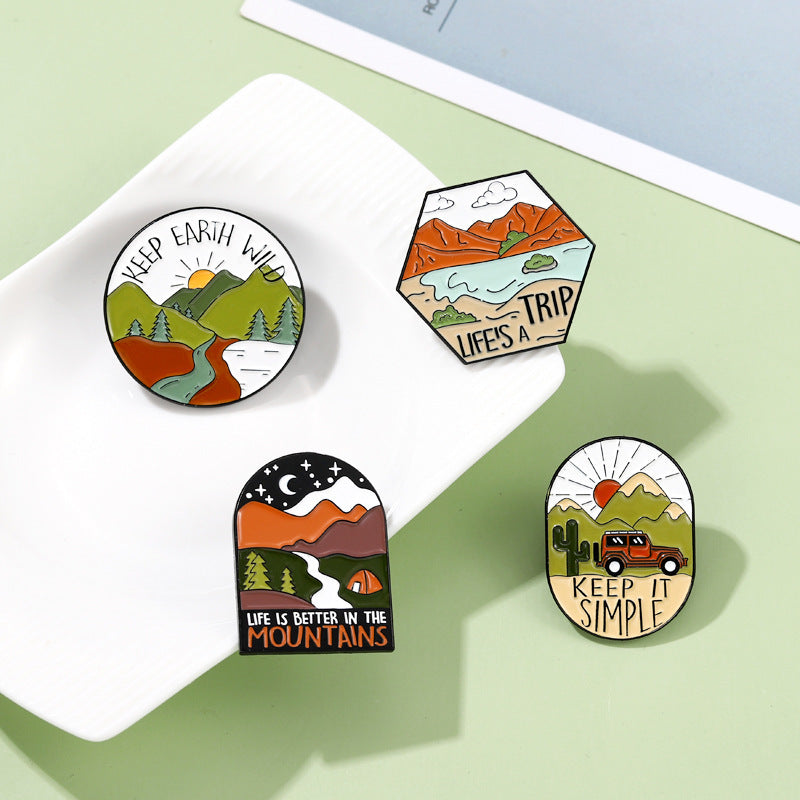 Alloy Brooch Signpost Mountains Lakes Metal Brooches
