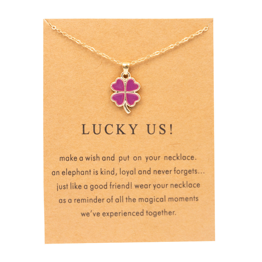 Elegant Lucky Four-leaf Clover Alloy Card Necklaces