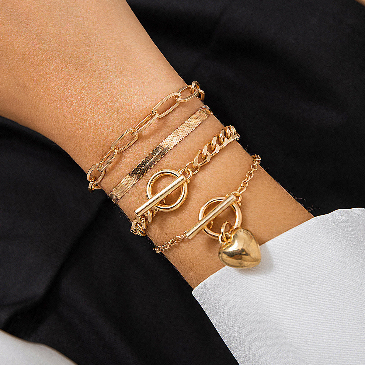 Chain Hip Hop Geometric Heart Shape Punk Sweet Bracelet