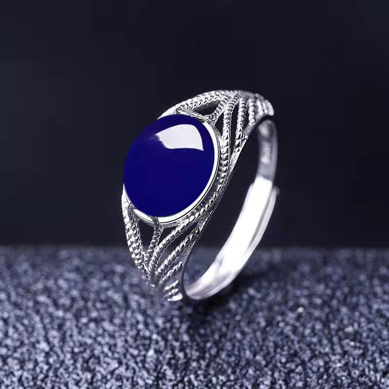 Chalcedony Female Sterling Sier Inlaid Canary Stone Agate Adjustable Ring