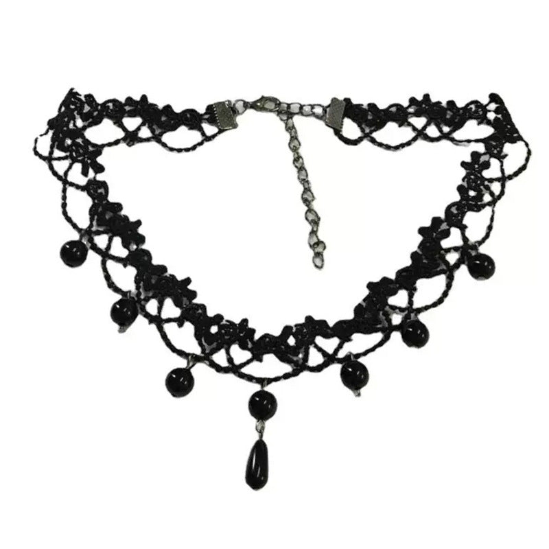 Party Queen Gem Wide Black Lace Punk Formal Dress Fake Collar