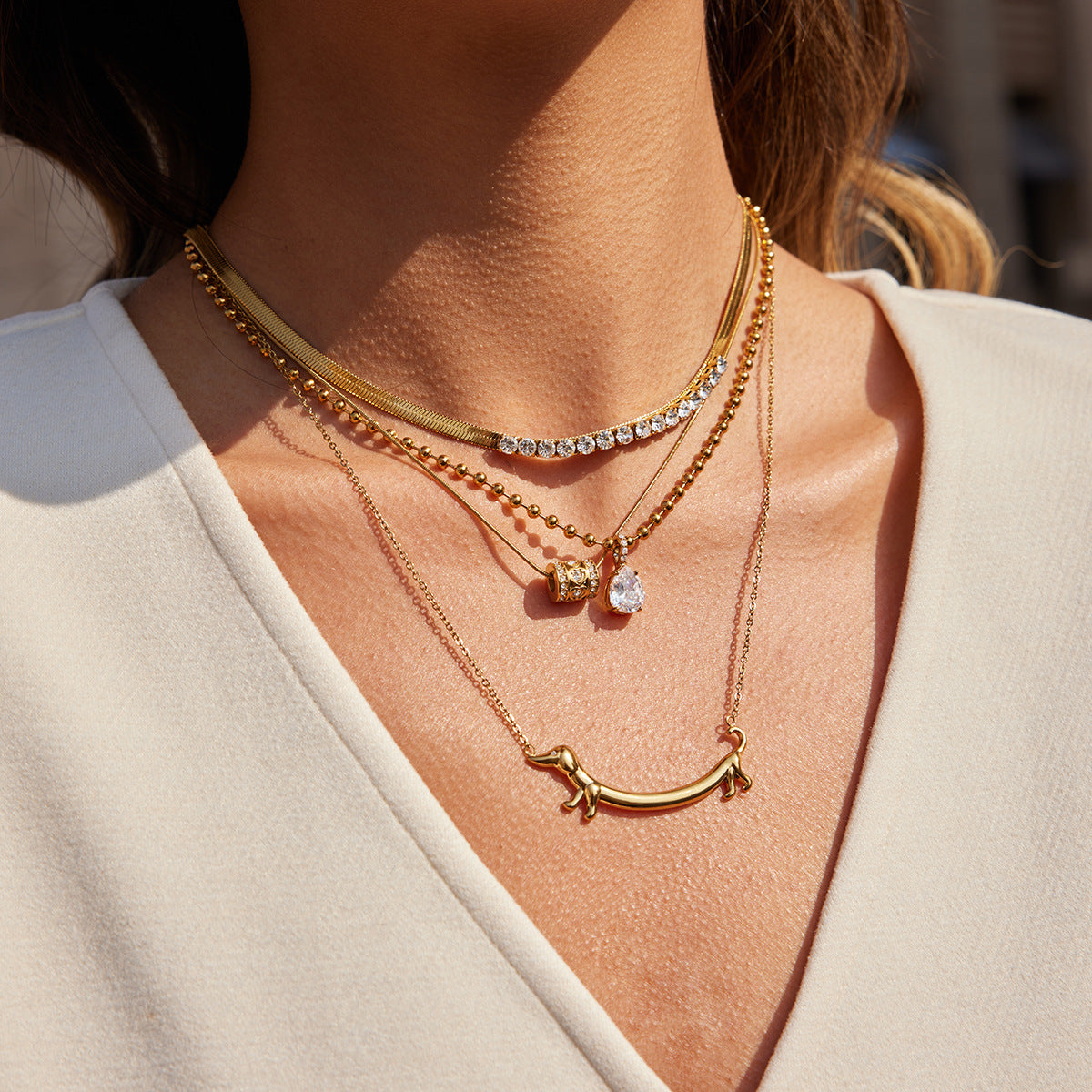 Sausage Dog Light Luxury Minority Clavicle Chain Twin Stainless Invitation Necklace