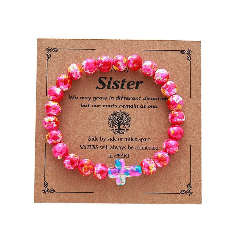 Women's Hand Cross Color Wooden Bead Beaded Bracelet