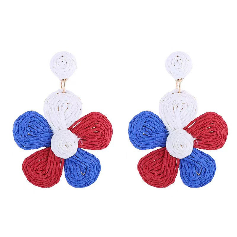 Attractive Raffia Flower Fashion Petals Hand-woven Stud Earrings