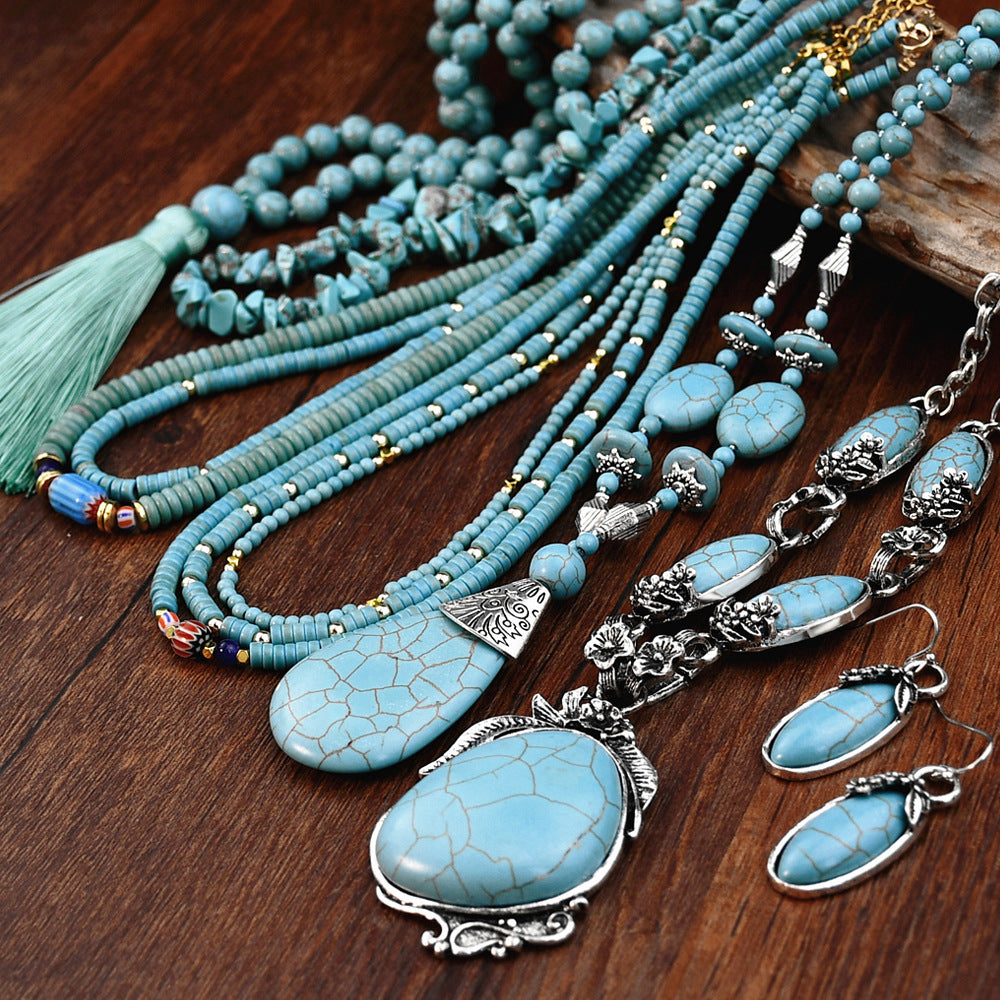 Women's Ethnic Style Handmade Beaded Turquoise Niche Necklaces