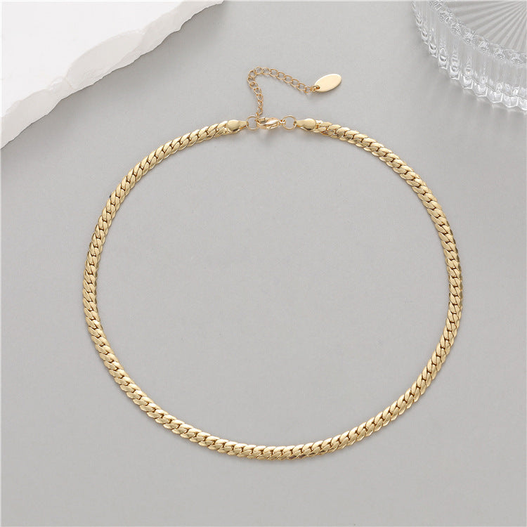 Women's Sense Color Retention Electroplating Double Layer Snake Bones Chain Cuban Necklaces