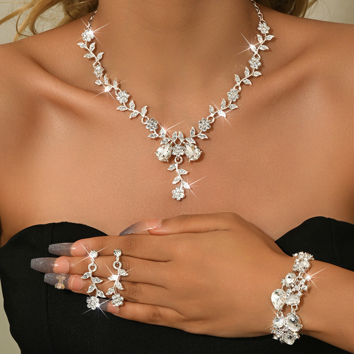 French Style Fresh Sweet Flower Affordable Luxury Fashion Exquisite Dress Jewelry Set