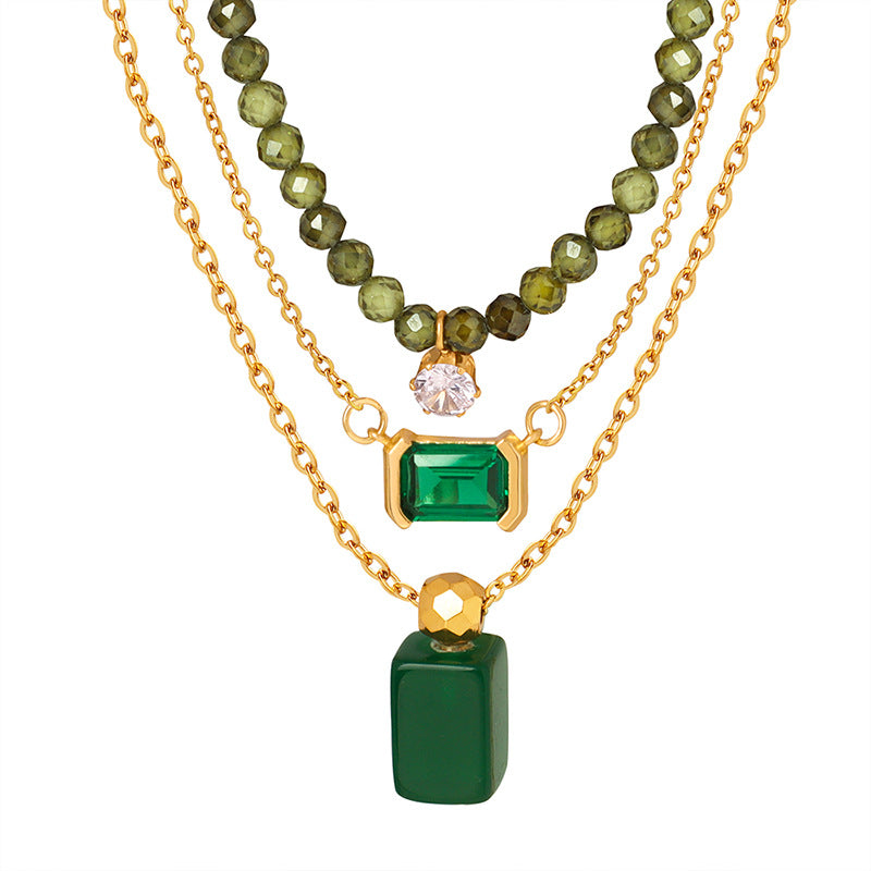 Elegant Inlaid Design Green Minimalist Titanium Necklaces