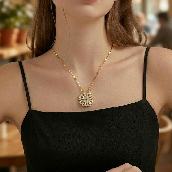 Women's Four-leaf Clover Heart Shape With Diamond Date Commuting Elegant Titanium Necklace